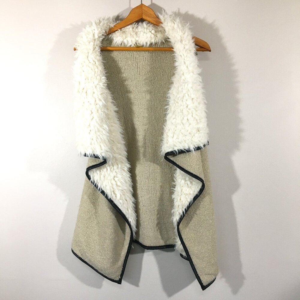 True Craft Faux Fur Knit Cascading Drapey Open‎ Front Cardigan Vest Size M